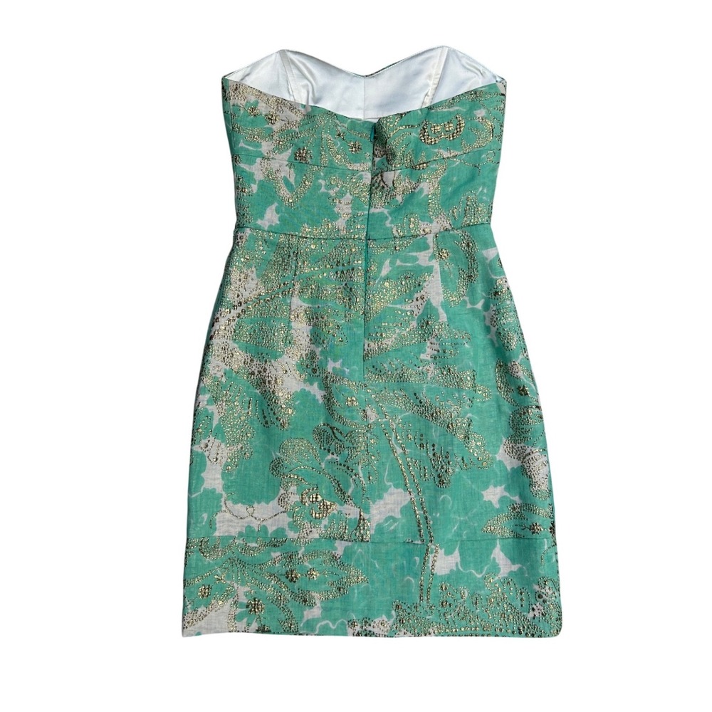 Vtg Milly New York Strapless Metallic Floral Brocade Cocktail Dress Green Gold 0 - Picture 2 of 9